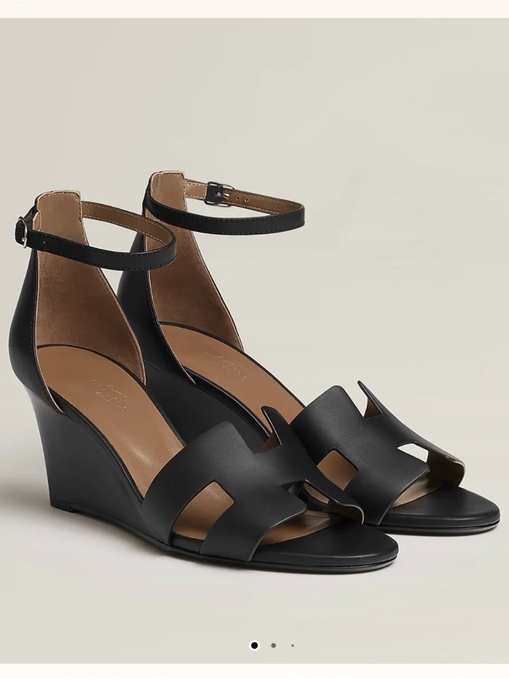 Hermes Legend Black Ankle-Strap Wedge Sandals